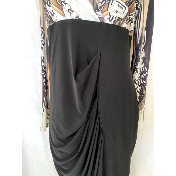 Genese Dress Sheath Black Chain Print Long Sleeve Surplice V Neck Knee 4… - Picture 3 of 7
